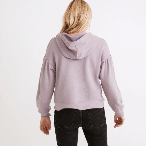 Madewell Pleat-Sleeve Shrunken Hoodie Sweatshirt Pressed Violet Small - Picture 4 of 8